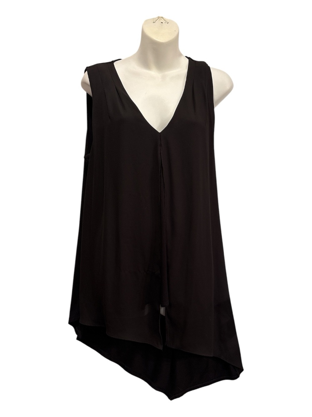 White House Black Market Black V-Neck Sleeveless Asymmetric Tunic size large